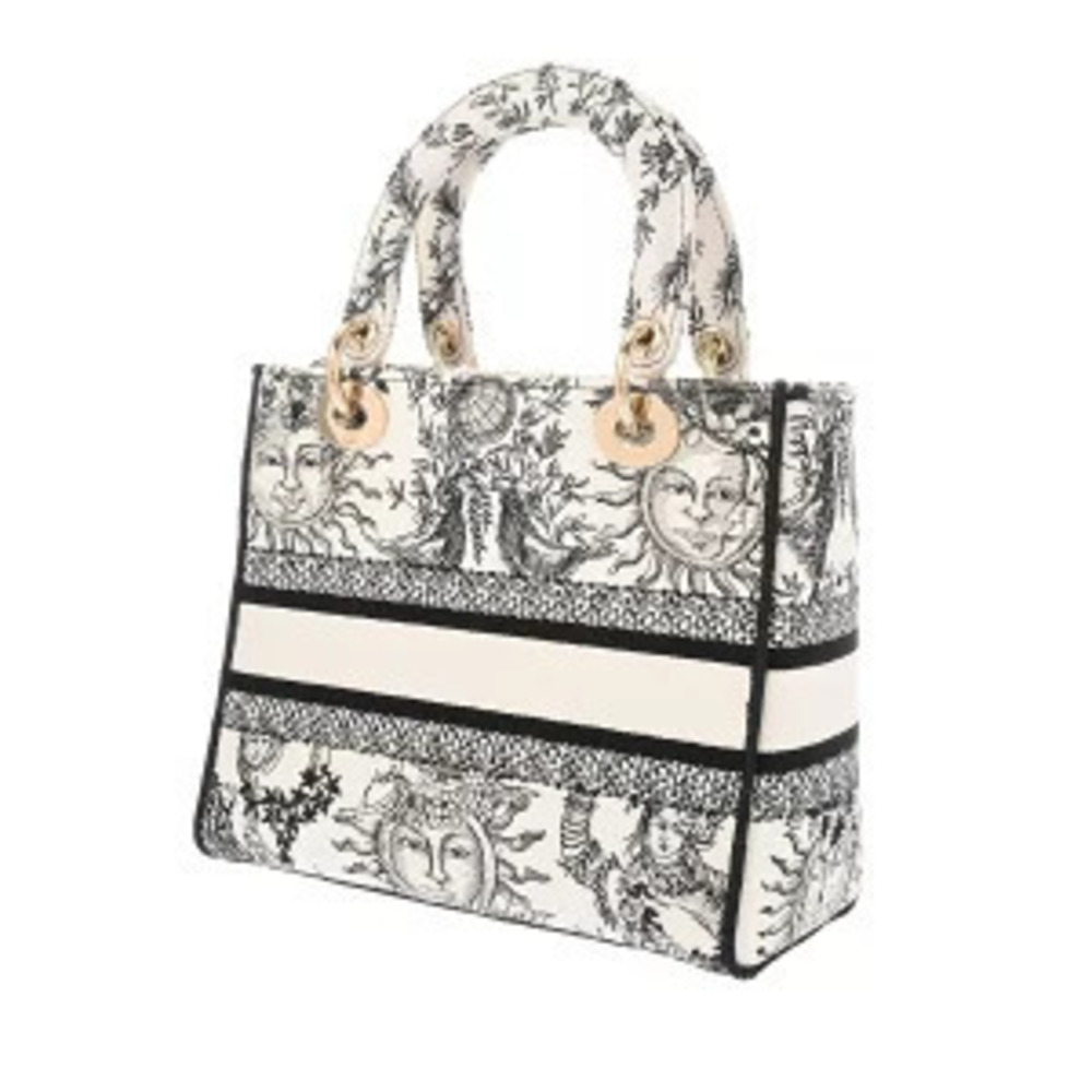 Dior Toile Canvas Black LITE White Bag Joux de Handbag Soleil LADY